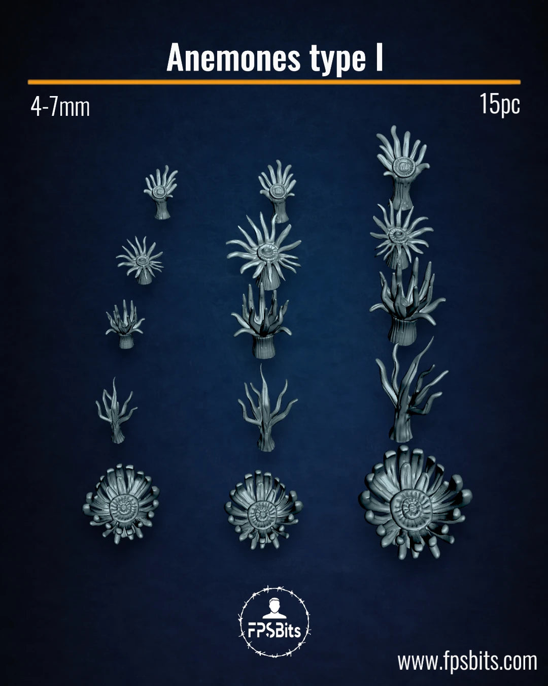 Anemonen Unterwasser Terrain Bits für Tabletop Dioramen und Miniatur Bases – 3D gedruckte Seeanemonen von FPSBits