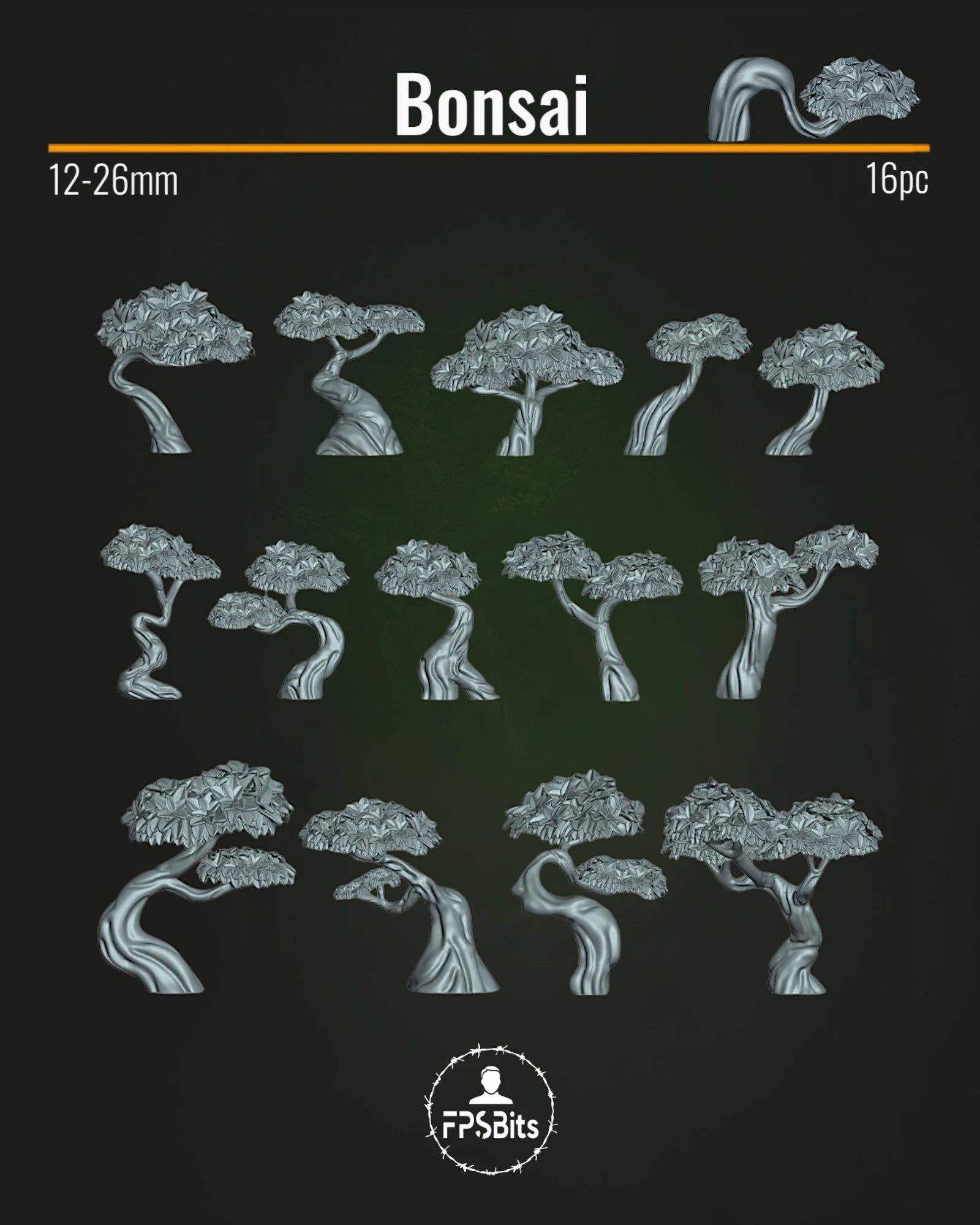 Bonsai Miniatur Baum Bits für Tabletop Bases und Dioramen – 3D Druck Pflanzen von FPSBits