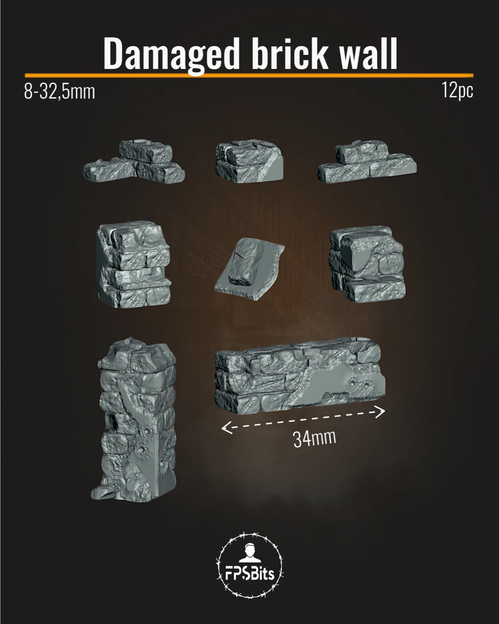 Ziegelmauern
Ziegelmauer Ruinen Terrain Bits für Tabletop Städte und Dioramen – FPSBits