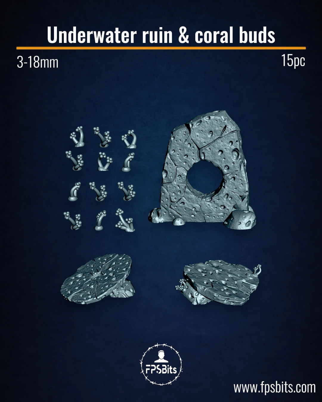 Unterwasser Ruine und Korallen Terrain Bits für Tabletop Unterwasser Dioramen und Meeres Bases – 3D gedrucktes Terrain von FPSBits