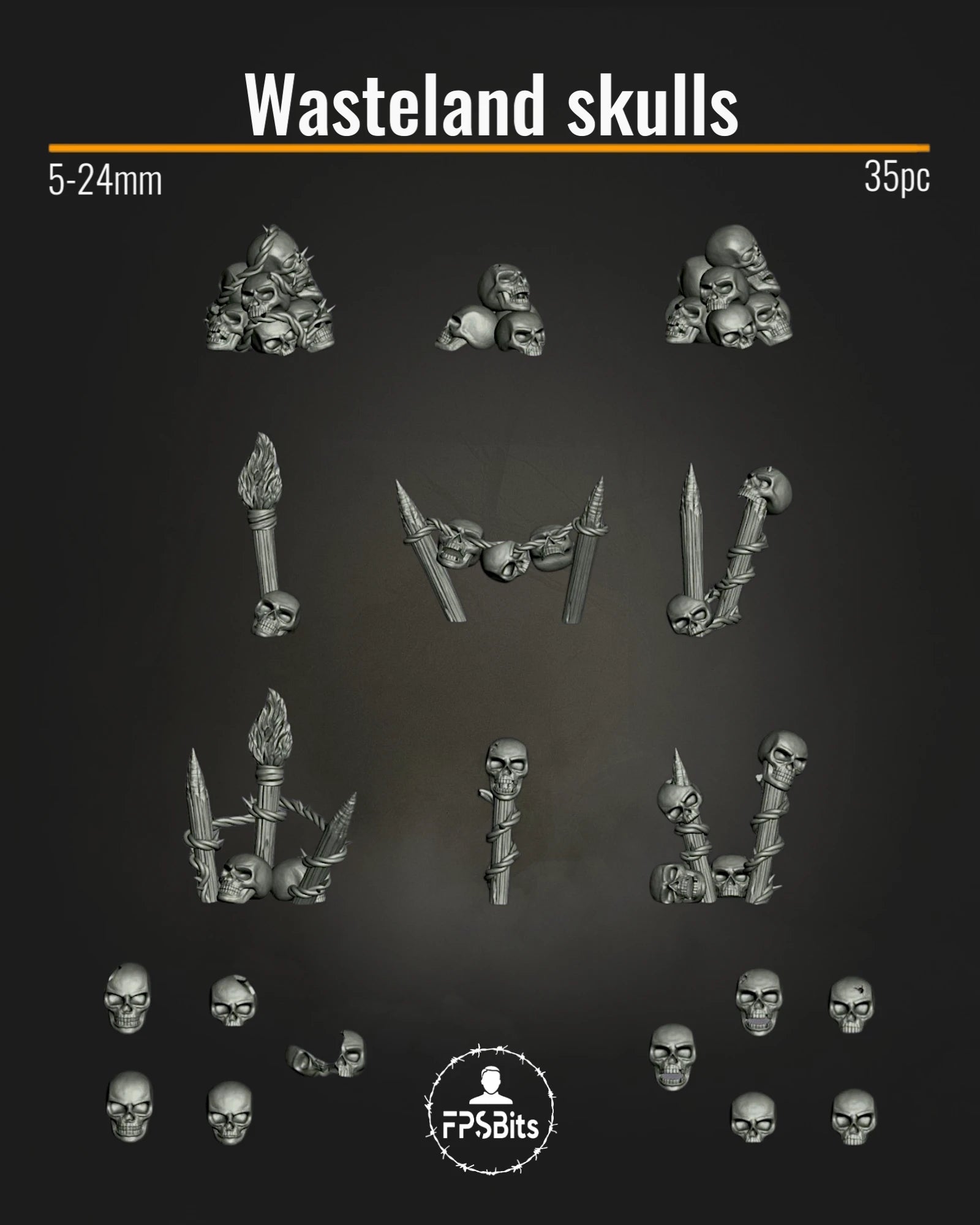 Wasteland Schädel Terrain Bits für Tabletop Bases, Ödland Dioramen und Dark Fantasy – FPSBits